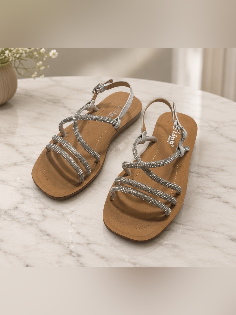 Kids Rhinestone Glitter Silver Strappy Sandals